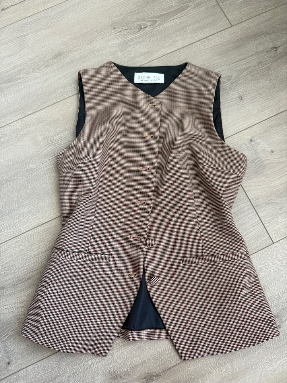 Rachel Zoe Brown Houndstooth Tailored Sleeveless Vest